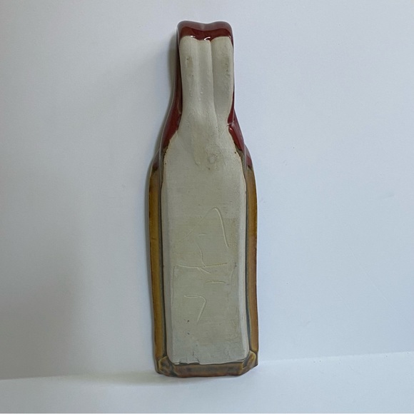 Pottery Spoon Rest Hand Made Glazed Beige red Signed 9” long Kitchen Cooking - Picture 5 of 16